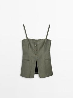 Strappy linen blend top with buttons offers at S$ 159 in Massimo Dutti