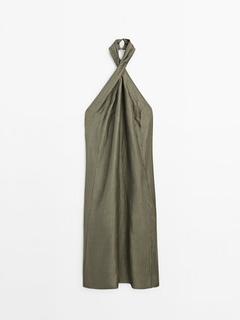 Linen blend halter dress offers at S$ 225 in Massimo Dutti