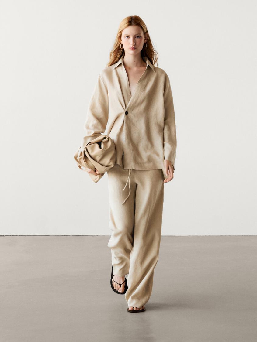 100% linen kimono with button detail offers at S$ 199 in Massimo Dutti