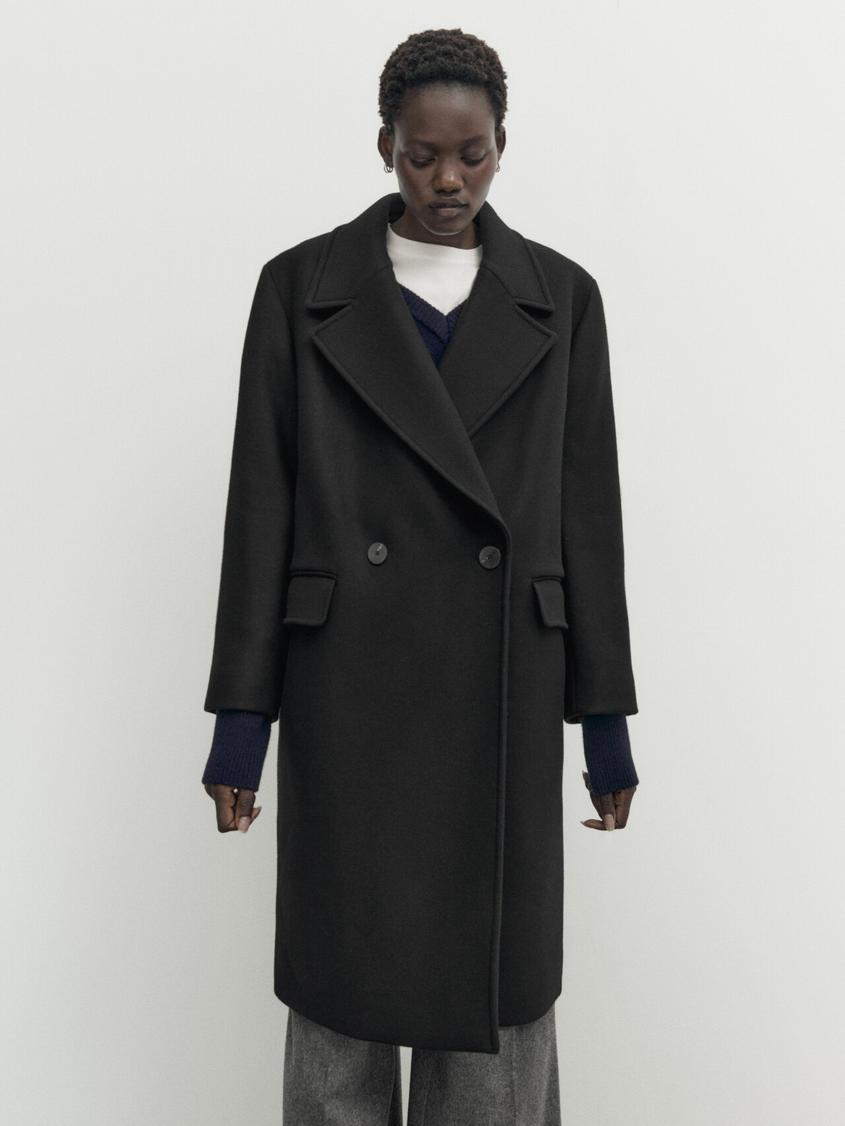 Black wool blend comfort coat offers at S$ 245 in Massimo Dutti