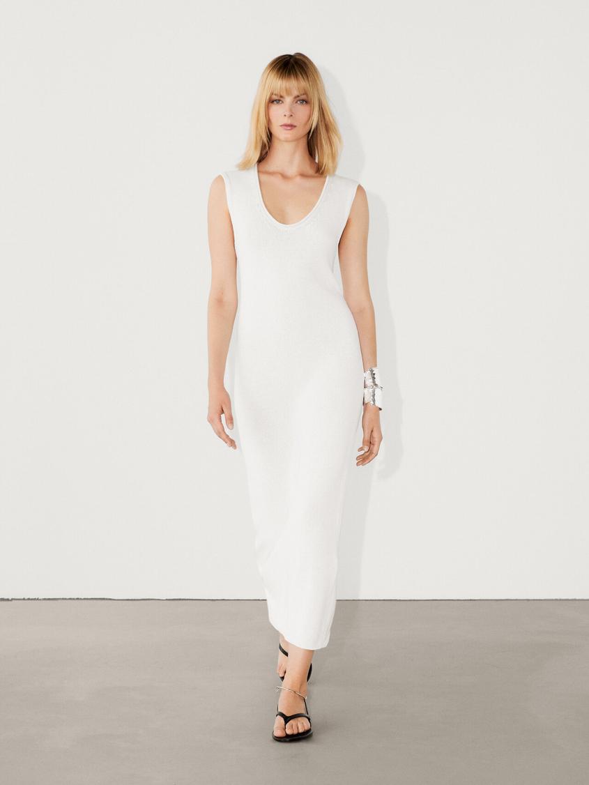 Cotton knit midi dress offers at S$ 179 in Massimo Dutti