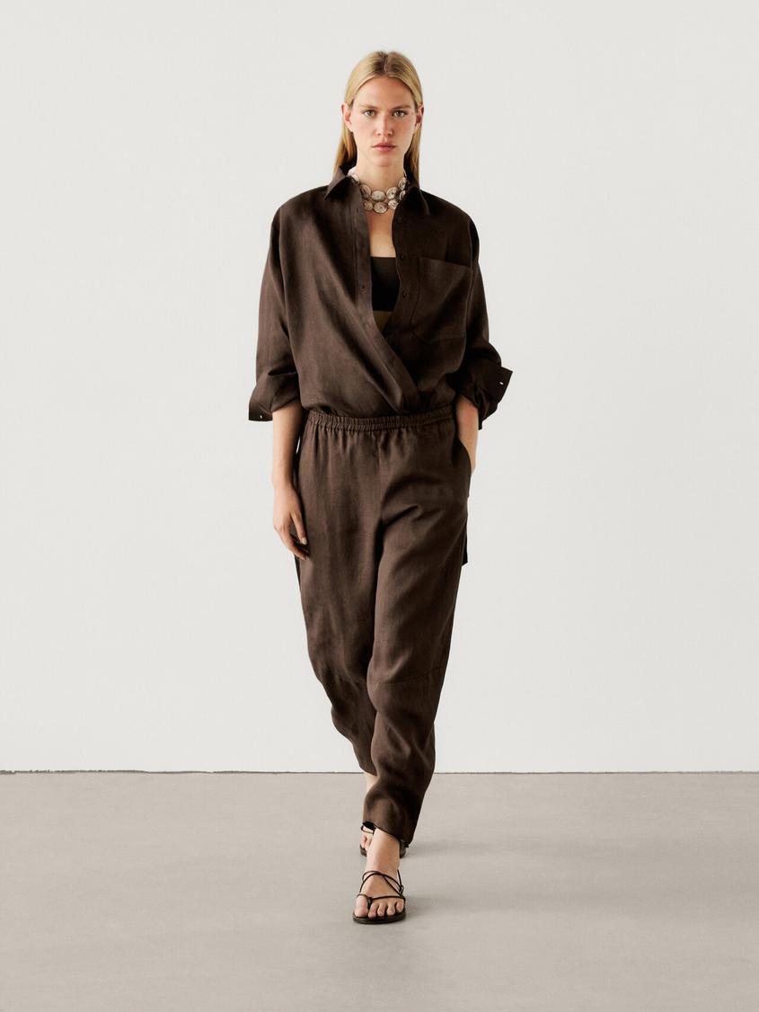 Linen barrel co-ord trousers offers at S$ 179 in Massimo Dutti