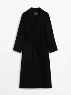 Long wool blend coat with belt offers at S$ 695 in Massimo Dutti