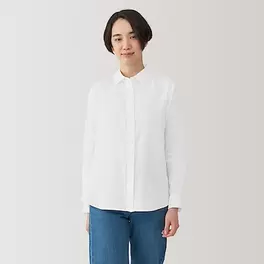 Women's Washed linen Regular collar L/S shirt offers at S$ 49 in MUJI