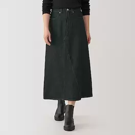 Women's Kapok blend denim A Line Skirt black offers at S$ 59 in MUJI