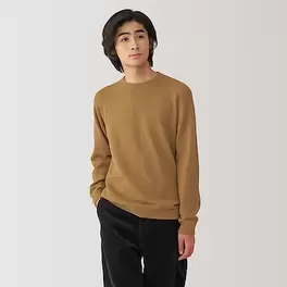 Men's Soy fiber mid-gauge crew neck L/Slv sweater offers at S$ 39 in MUJI