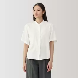 Women's Rayon blend stand collar S/S blouse(OS) offers at S$ 29 in MUJI